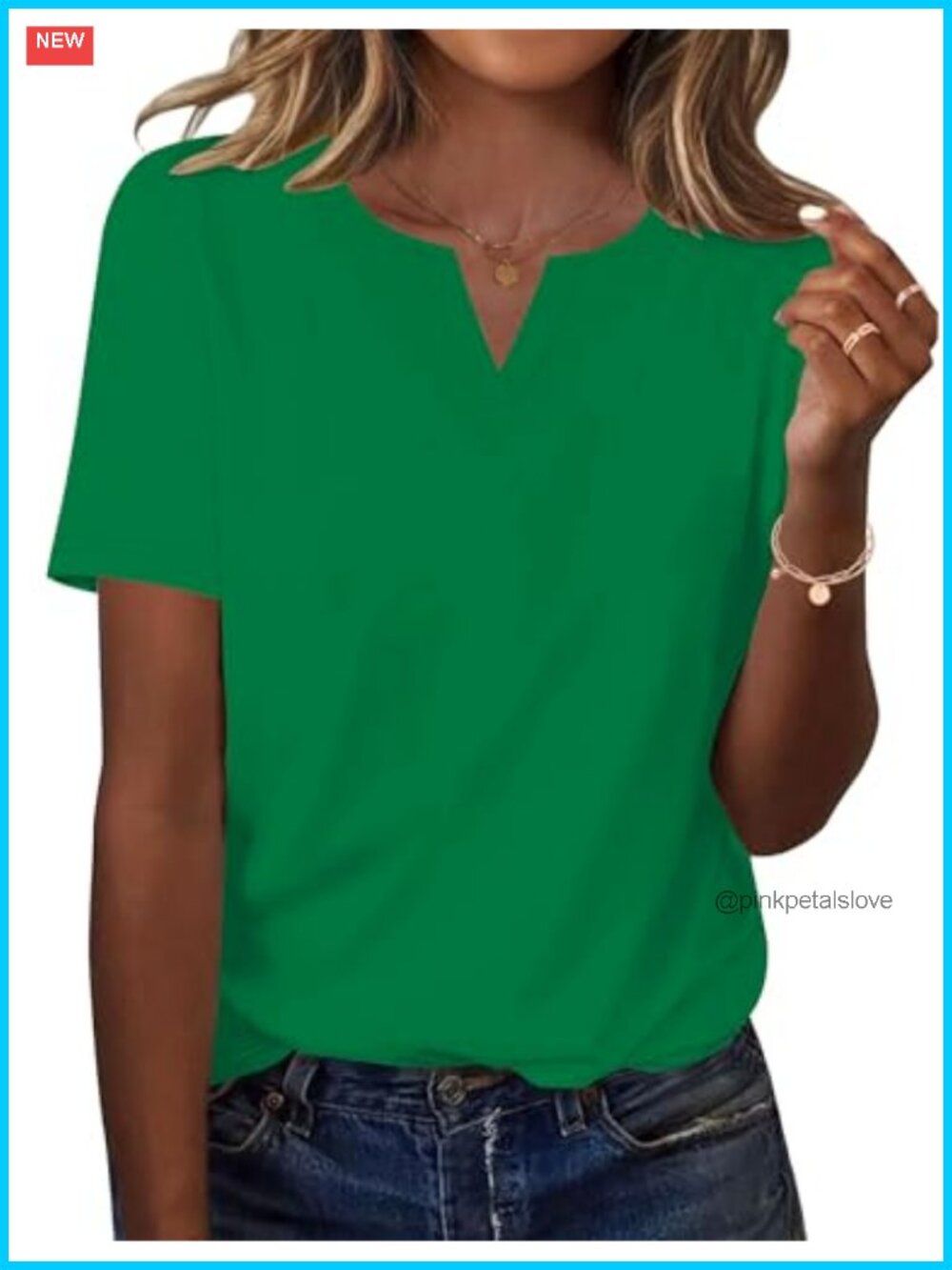 Womens Short Sleeve V Neck T Shirt Basic Blouse Loose Fit Tunic